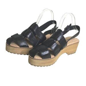 KELSI DAGGER Brooklyn Webster Walkup Fisherman Platform Clog Sandal Black 9 NWOT